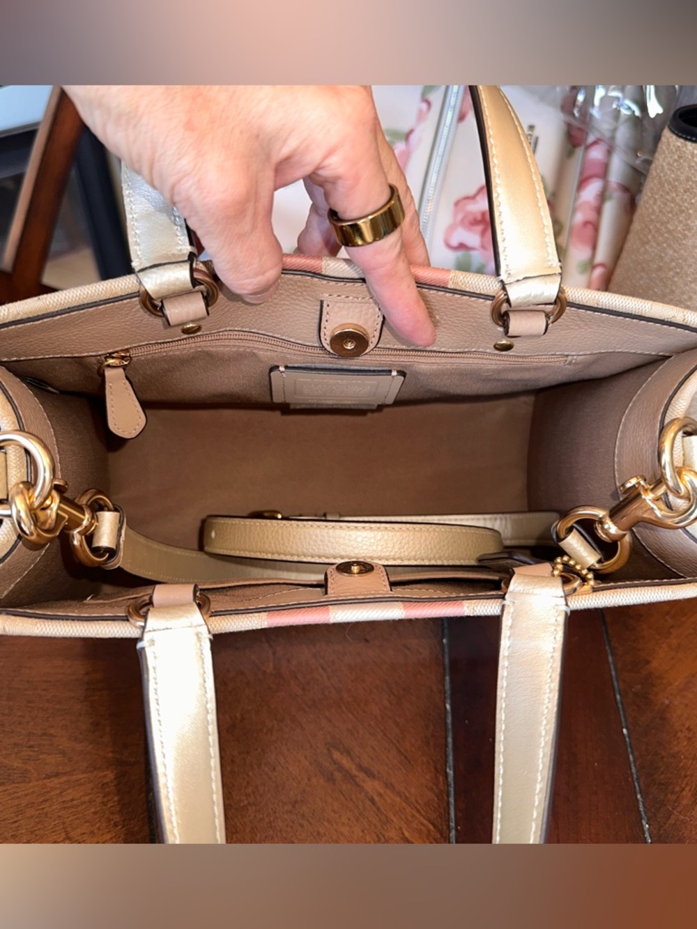 Coach Dempsey Signature Jacquard Tote with Pink Stripe - Picture 4 of 4